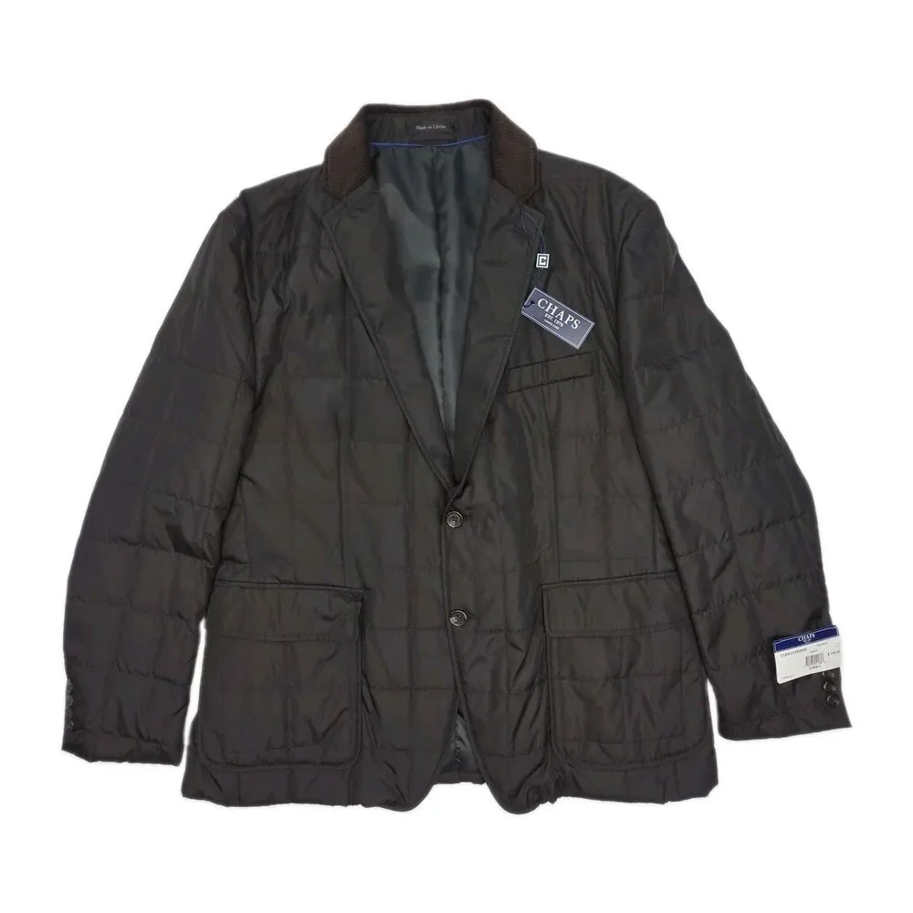 Chaps Coat Jacket Men Sz 44R Quilted Black Brown Coat Corduroy Collar NEW